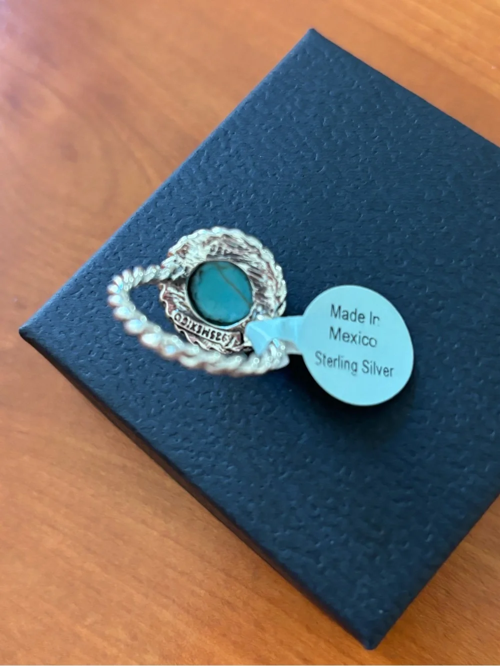 Turquoise Cabochon Rope-Edge Sterling silver Ring - Blue size 7